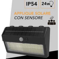 APPLIQUE SOLARE DA ESTERNO CON SENSORE DI MOVIMENTO IP54 24W LUCE 3000K+6500K ZQ-DB-004JX