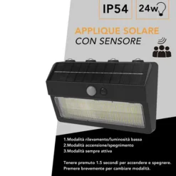APPLIQUE SOLARE DA ESTERNO CON SENSORE DI MOVIMENTO IP54 24W LUCE 3000K+6500K ZQ-DB-004JX