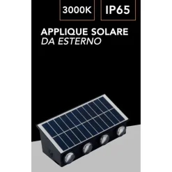 APPLIQUE SOLARE LED ESTERNO GIARDINO A PARETE CON SENSORE LUCE CALDA 3000K IP65 EWG-08T-C