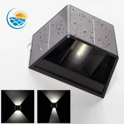APPLIQUE SOLARE LED 4W PARETE UP DOWN SENSORE CREPUSCOLARE ALETTE REGOLABILI LUCE 4000K