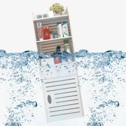 ARMADIETTO IN LEGNO BIANCO LUCIDO MDF CON DUE ANTE 3 MENSOLE RIPINI 120X32X27CM