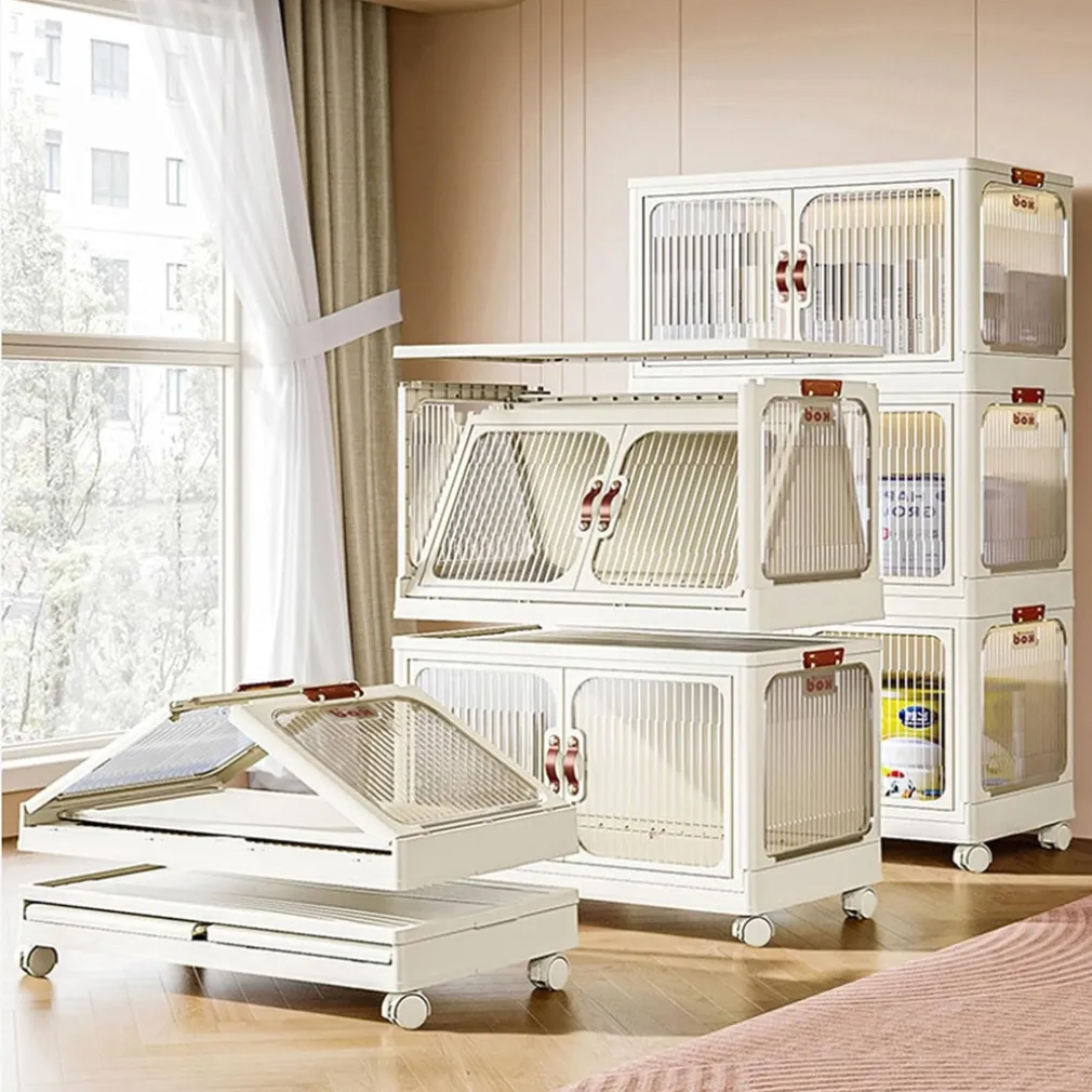 ARMADIETTO IN PLASTICA PIEGHEVOLE CON ANTE CONTENITORI TRASPARENTI CON RUOTE ARMADIO