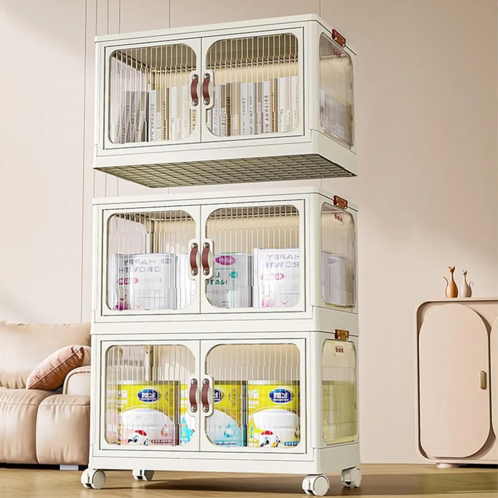 ARMADIETTO IN PLASTICA PIEGHEVOLE CON ANTE CONTENITORI TRASPARENTI CON RUOTE ARMADIO