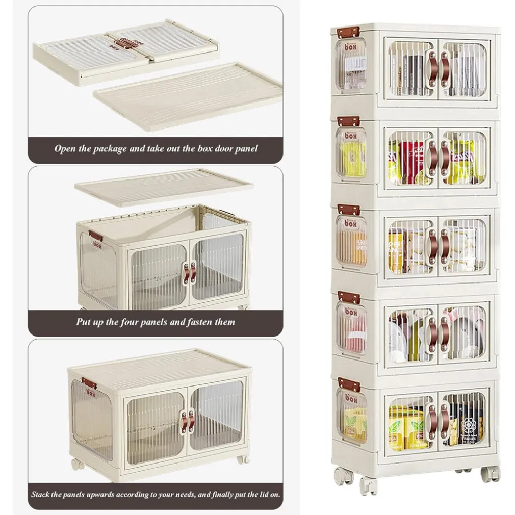 ARMADIETTO IN PLASTICA PIEGHEVOLE CON ANTE CONTENITORI TRASPARENTI CON RUOTE ARMADIO