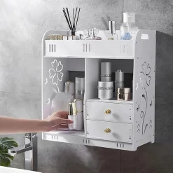 ARMADIETTO MOBILE DA PARETE BIANCO PER COSMETICI MEDICINALI ORGANIZER BAGNO CON CASSETTI