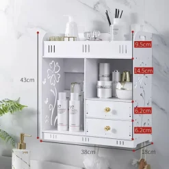 ARMADIETTO MOBILE DA PARETE BIANCO PER COSMETICI MEDICINALI ORGANIZER BAGNO CON CASSETTI