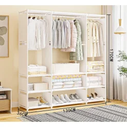 ARMADIO CON RIPIANI BARRA APPENDIABITI IN METALLO MULTIFUNZIONALE PER CAMERA INGRESSO CASA