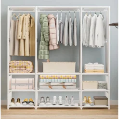 ARMADIO CON RIPIANI BARRA APPENDIABITI IN METALLO MULTIFUNZIONALE PER CAMERA INGRESSO CASA