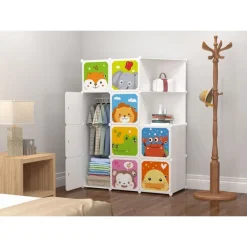 ARMADIO GUARDAROBA MODULARE A 10 CUBI CON ANTE DECORATE APPENDIABITI PERSONALIZZABILE