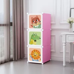 ARMADIO GUARDAROBA MODULARE PER BAMBINI A 3 SCOMPARTI A CUBO MOBILE CON ANTE DECORATE