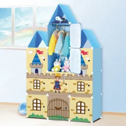 ARMADIO MODULARE PER BAMBINI MOBILE PORTAOGGETTI GIOCHI ORGANIZER A CASTELLO CON 10 CUBI