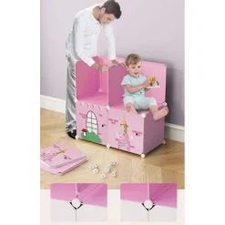 ARMADIO MODULARE PER BAMBINI MOBILE PORTAOGGETTI GIOCHI ORGANIZER A CASTELLO CON 10 CUBI