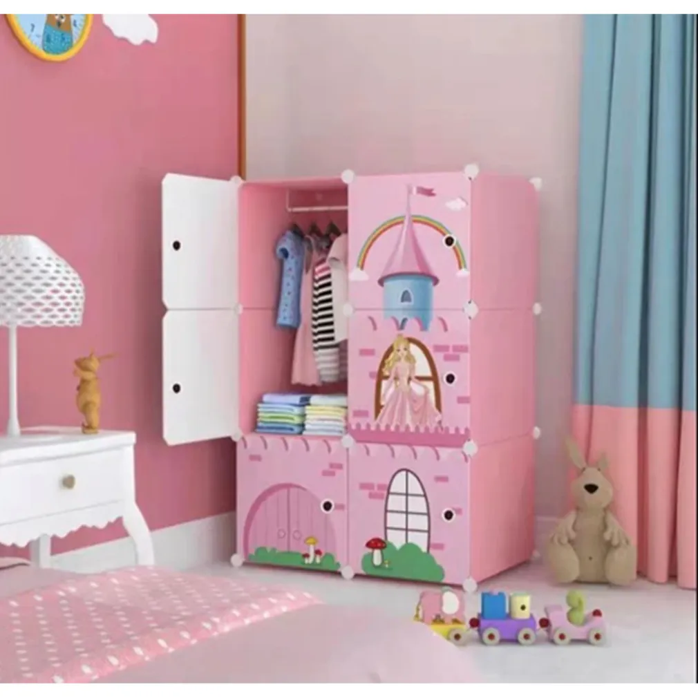 ARMADIO MODULARE PER BAMBINI MULTIUSO PORTAOGGETTI A 6 SCOMPARTI CUBI CON ANTE DECORATE