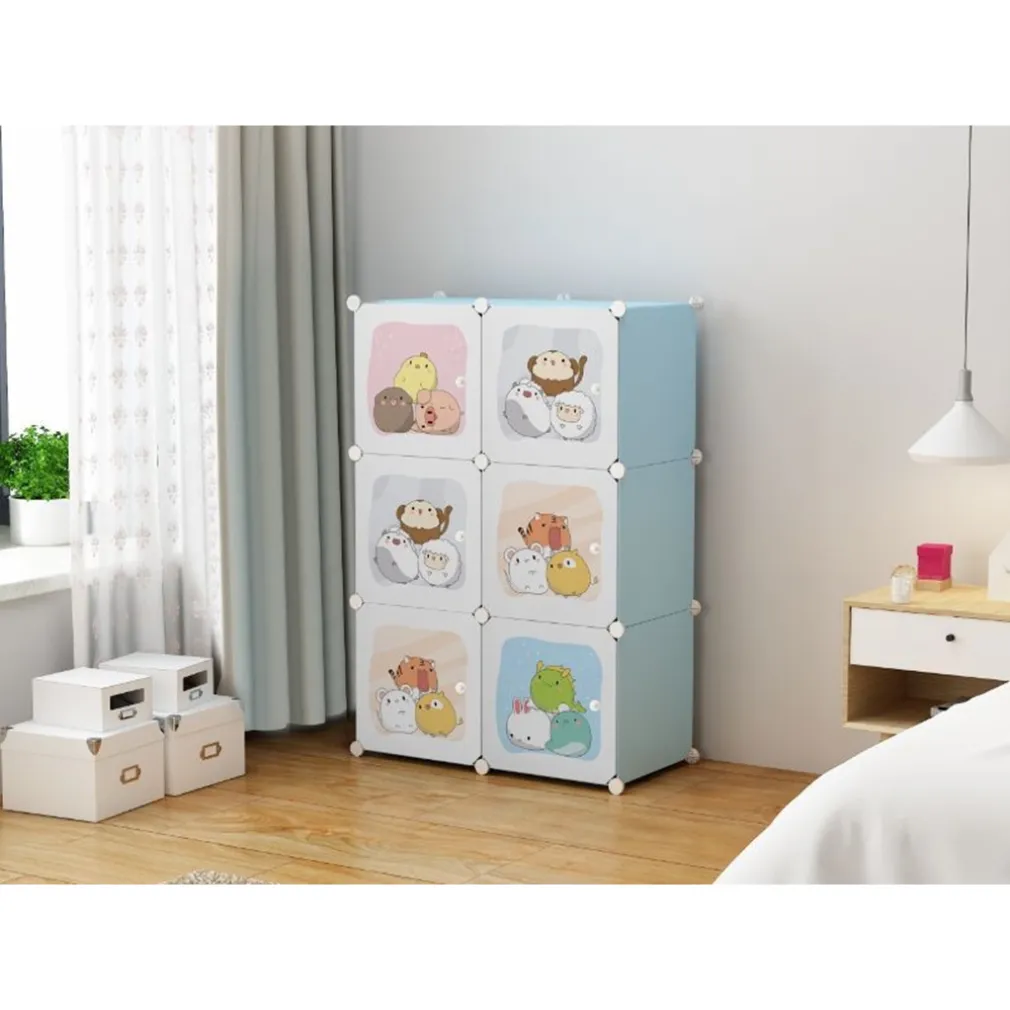 ARMADIO MODULARE PER BAMBINI MULTIUSO PORTAOGGETTI A 6 SCOMPARTI CUBI CON ANTE DECORATE