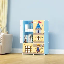 ARMADIO MODULARE PER BAMBINI MULTIUSO PORTAOGGETTI A 6 SCOMPARTI CUBI CON ANTE DECORATE