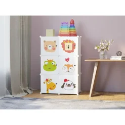 ARMADIO MODULARE PER BAMBINI MULTIUSO PORTAOGGETTI A 6 SCOMPARTI CUBI CON ANTE DECORATE