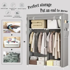 ARMADIO PORTATILE IN TELA ORGANIZER PIEGHEVOLE CON MENSOLE 2 BINARI PER APPENDERE VESTITI