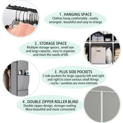 ARMADIO PORTATILE IN TELA ORGANIZER PIEGHEVOLE CON MENSOLE 2 BINARI PER APPENDERE VESTITI