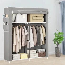 ARMADIO PORTATILE IN TELA ORGANIZER PIEGHEVOLE CON MENSOLE 2 BINARI PER APPENDERE VESTITI