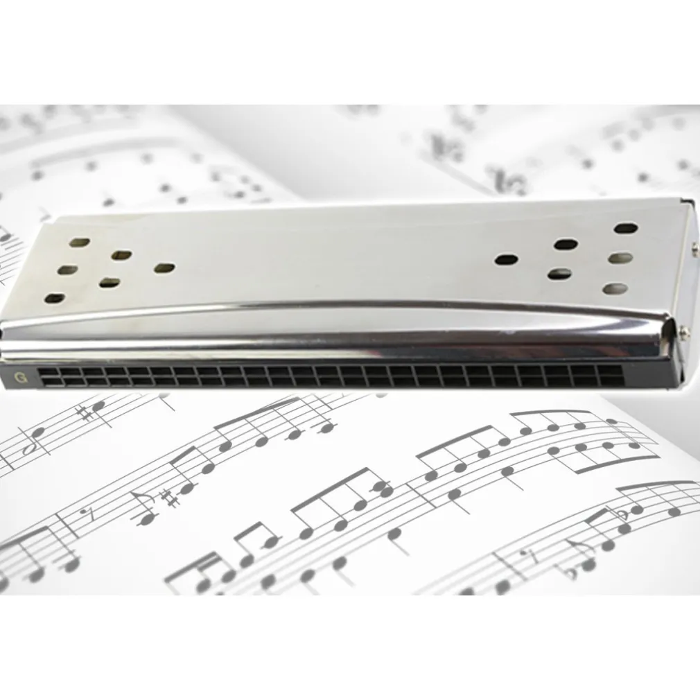 ARMONICA A BOCCA DIATONICA 24 FORI BLUES HARP CHIAVE REED ARGENTO IN DO E SOL +