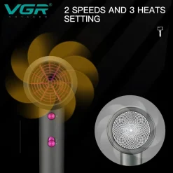 ASCIUGACAPELLI PROFESSIONALE 2000W 2 VELOCITÀ CONCENTRATORE PULSANTE COOL SHOT V-400