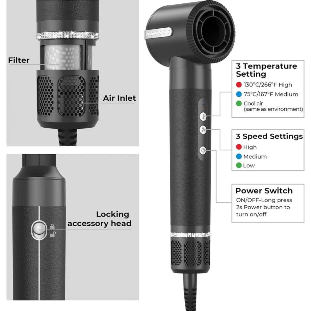 ASCIUGACAPELLI SPAZZOLA PHON PROFESSIONALE CON DIFFUSORE 7 IN 1 CAPELLI RICCI LISCI