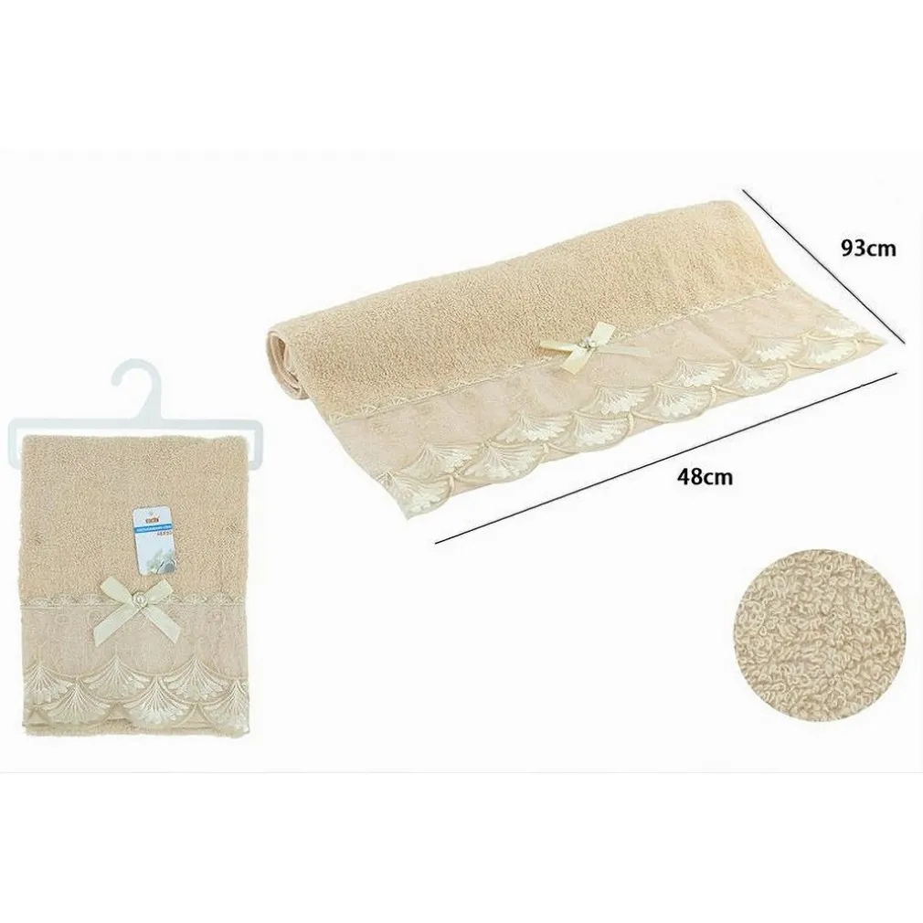 ASCIUGAMANO BAGNO VISO COTONE MORBIDO DECORATO 48 X 93CM 180GR BEIGE SCURO 79509