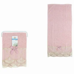 ASCIUGAMANO BAGNO VISO PICCOLO COTONE MORBIDO DECORATO 35 X 75CM 95GR ROSA 79505
