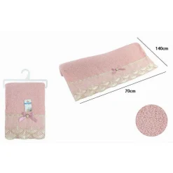 ASCIUGAMANO DA BAGNO TELO IN COTONE MORBIDO DECORATO 70 X 140CM 380GR ROSA 79507