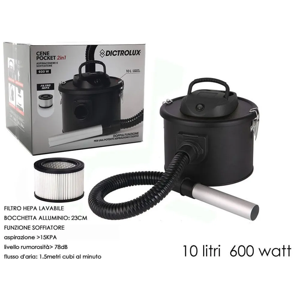 ASPIRACENERE PROFESSIONALE DOPPIA FUNZIONE SOFFIATORE FILTRO HEPA LAVABILE 600W 10LT