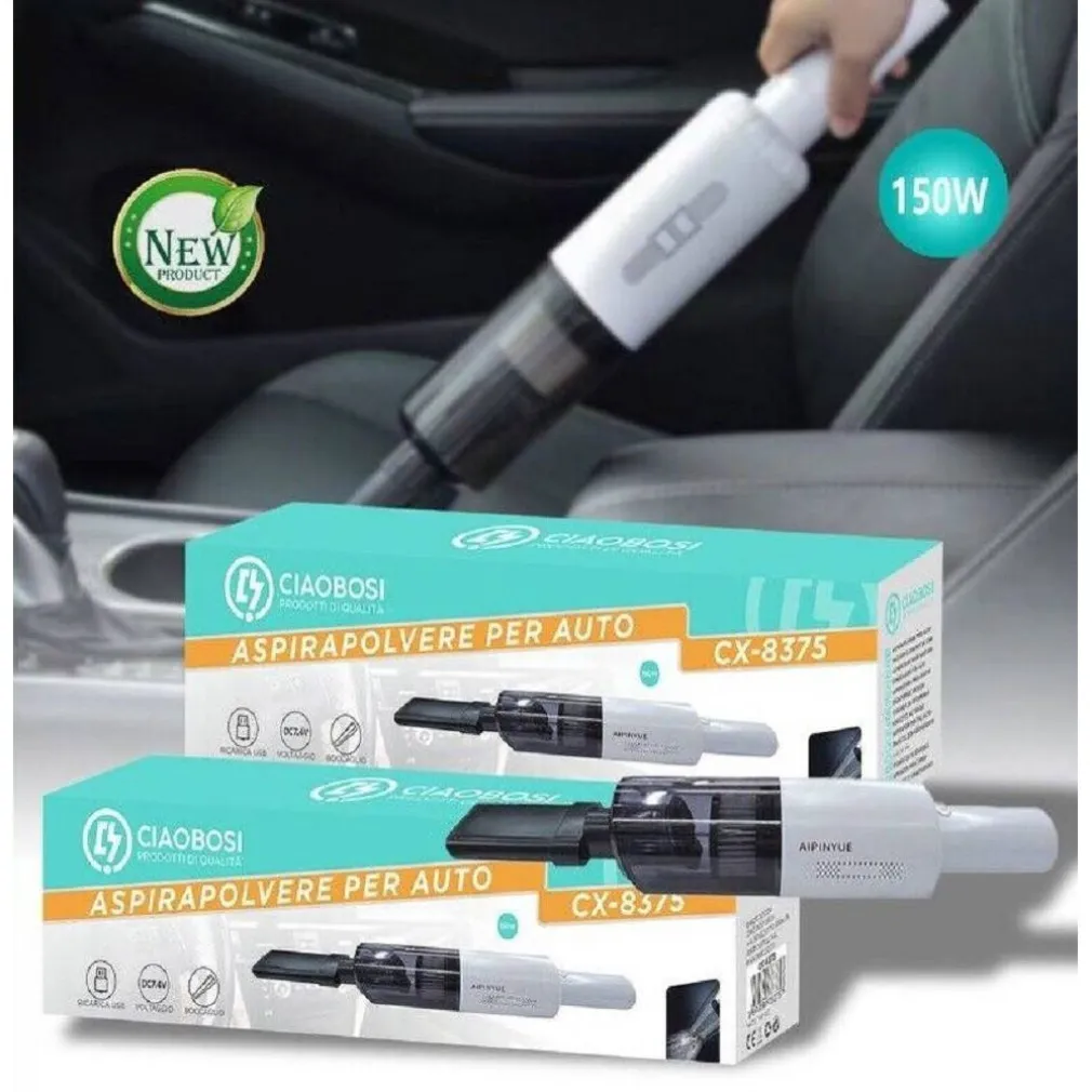 ASPIRAPOLVERE SENZA FILI CASA AUTO RICARICABILE USB 150W DC7.4V PULIZIA CX-8375