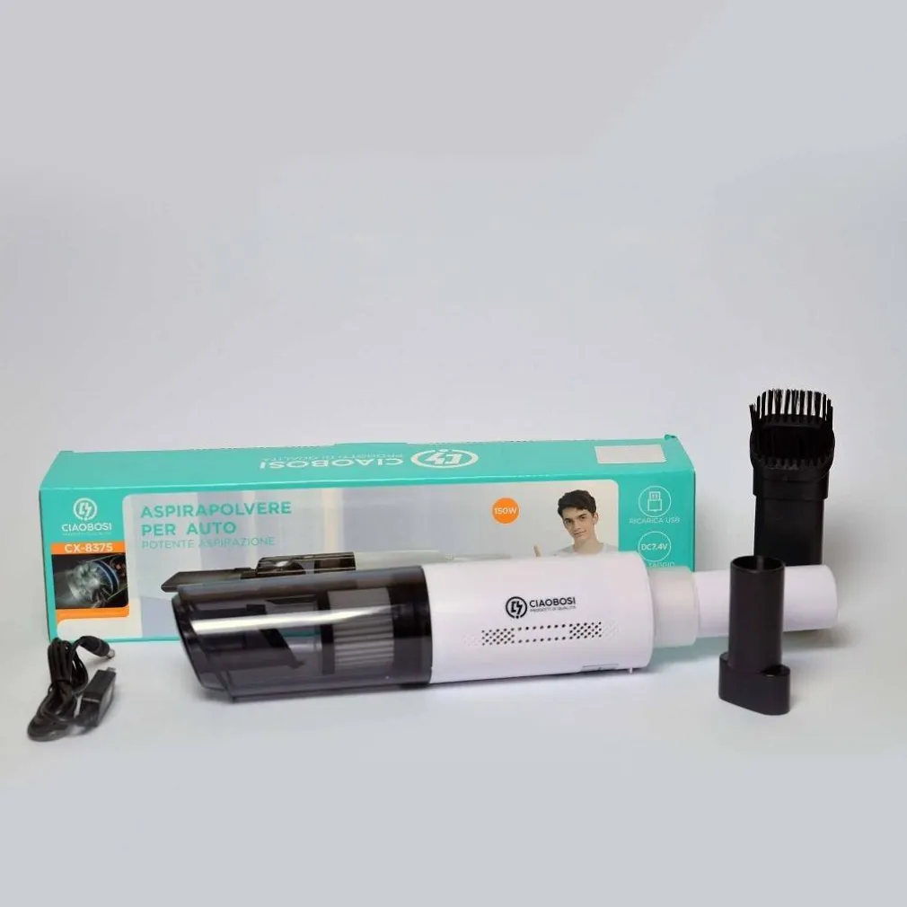 ASPIRAPOLVERE SENZA FILI CASA AUTO RICARICABILE USB 150W DC7.4V PULIZIA CX-8375