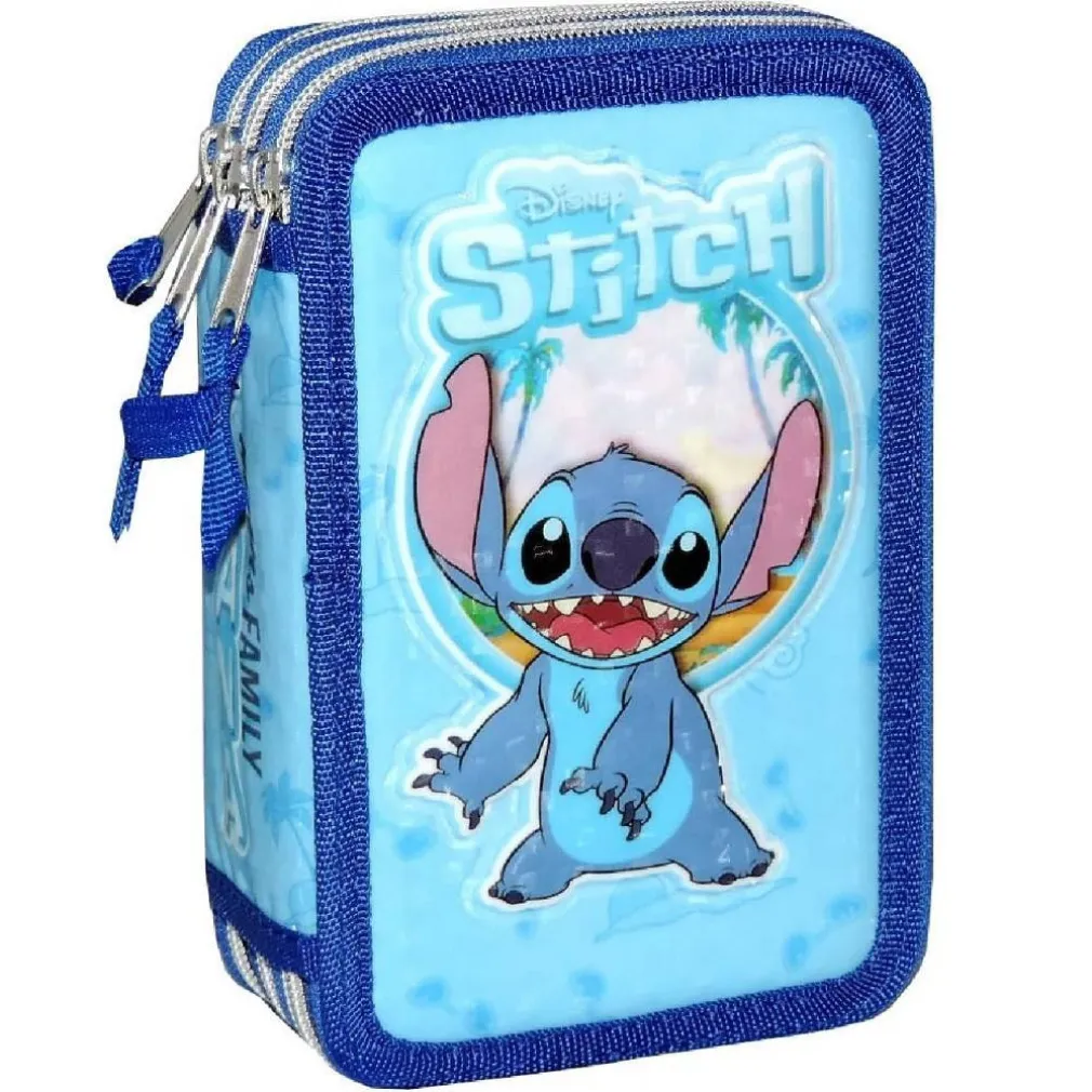 ASTUCCIO 3 SCOMPARTI ZIP CERNIERE COMPLETO TRIPLO LILO E STITCH ACCESSORI SCUOLA