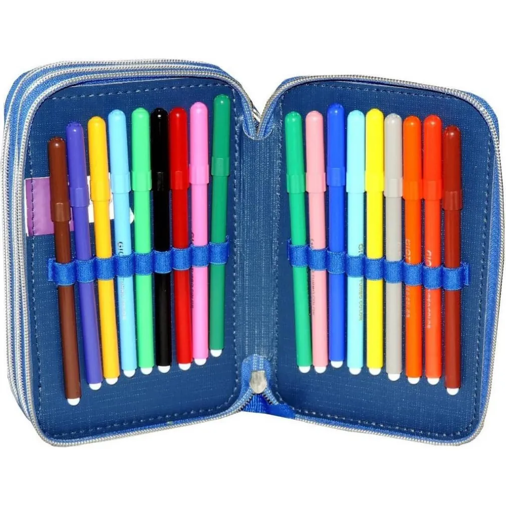 ASTUCCIO 3 SCOMPARTI ZIP CERNIERE COMPLETO TRIPLO LILO E STITCH ACCESSORI SCUOLA