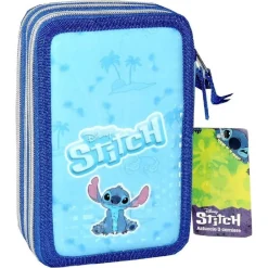 ASTUCCIO 3 SCOMPARTI ZIP CERNIERE COMPLETO TRIPLO LILO E STITCH ACCESSORI SCUOLA