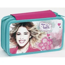 ASTUCCIO A 3 ZIP DISNEY VIOLETTA IN TESSUTO COMPLETO DI PASTELLI E PENNARELLI