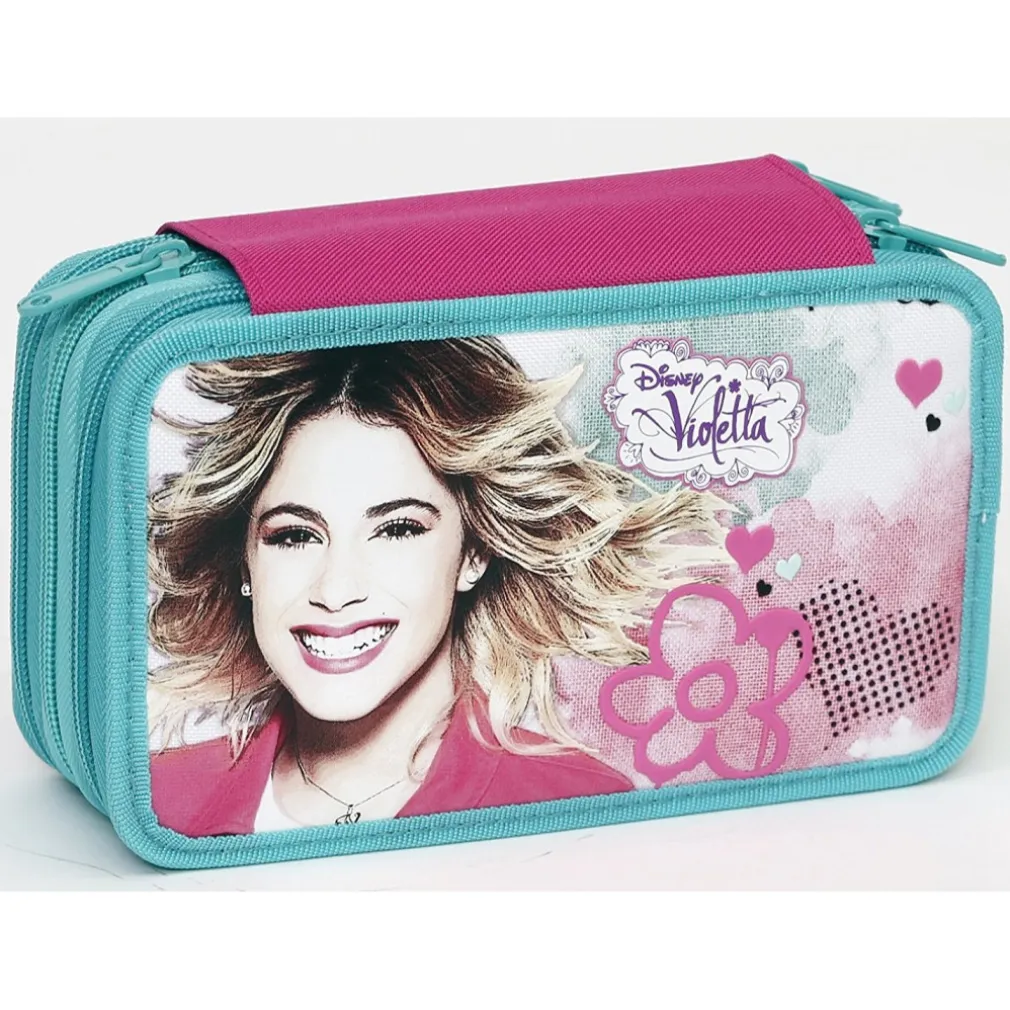 ASTUCCIO A 3 ZIP DISNEY VIOLETTA IN TESSUTO COMPLETO DI PASTELLI E PENNARELLI