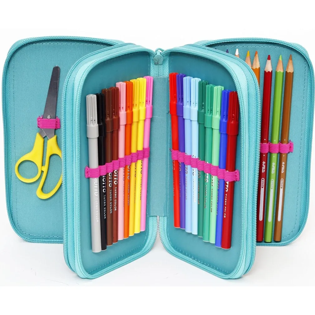 ASTUCCIO A 3 ZIP DISNEY VIOLETTA IN TESSUTO COMPLETO DI PASTELLI E PENNARELLI