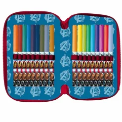 ASTUCCIO PORTAPASTELLI SCUOLA 3 ZIP AVENGERS ACCESSORIATO CON PASTELLI PENNARELLI