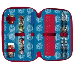 ASTUCCIO PORTAPASTELLI SCUOLA 3 ZIP CERNIERA AVENGERS SUPEREROI ACCESSORIATO