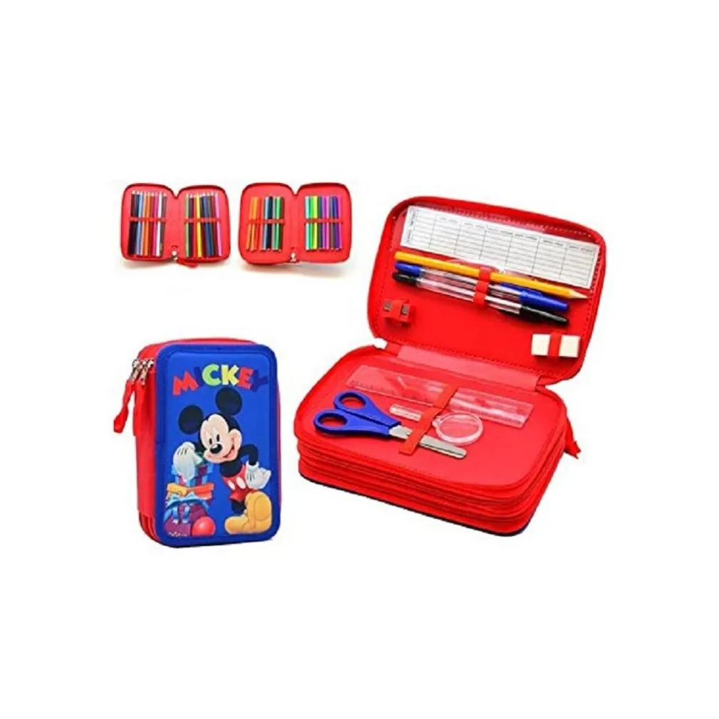 ASTUCCIO TOPOLINO MICKEY MOUSE DISNEY 3 ZIP 20x13x6.5CM SCOMPARTO ACCESSORIATO SCUOLA
