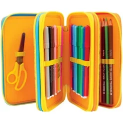 ASTUCCIO TRIPLO MULTICOLORE TOPO GIGIO 3 SCOMPARTI ZIP SCUOLA PORTAPASTELLI