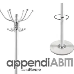 ATTACCAPANNI APPENDIABITI PIANTANA IN METALLO 12 GANCI CON PORTAOMBRELLI BIANCO