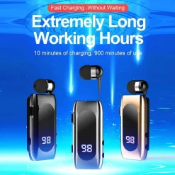 AURICOLARE IN-EAR WIRELESS BT5.2 RETRATTILE VIVAVOCE CLIP STEREO CON MICROFONO K55