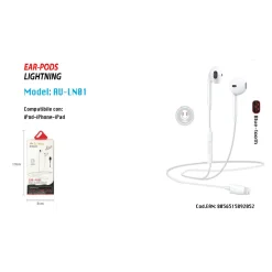 AURICOLARI CUFFIE CON CONNETTORE LIGHTNING PER IPHONE IPAD IPOD MAXTECH AU-LN01