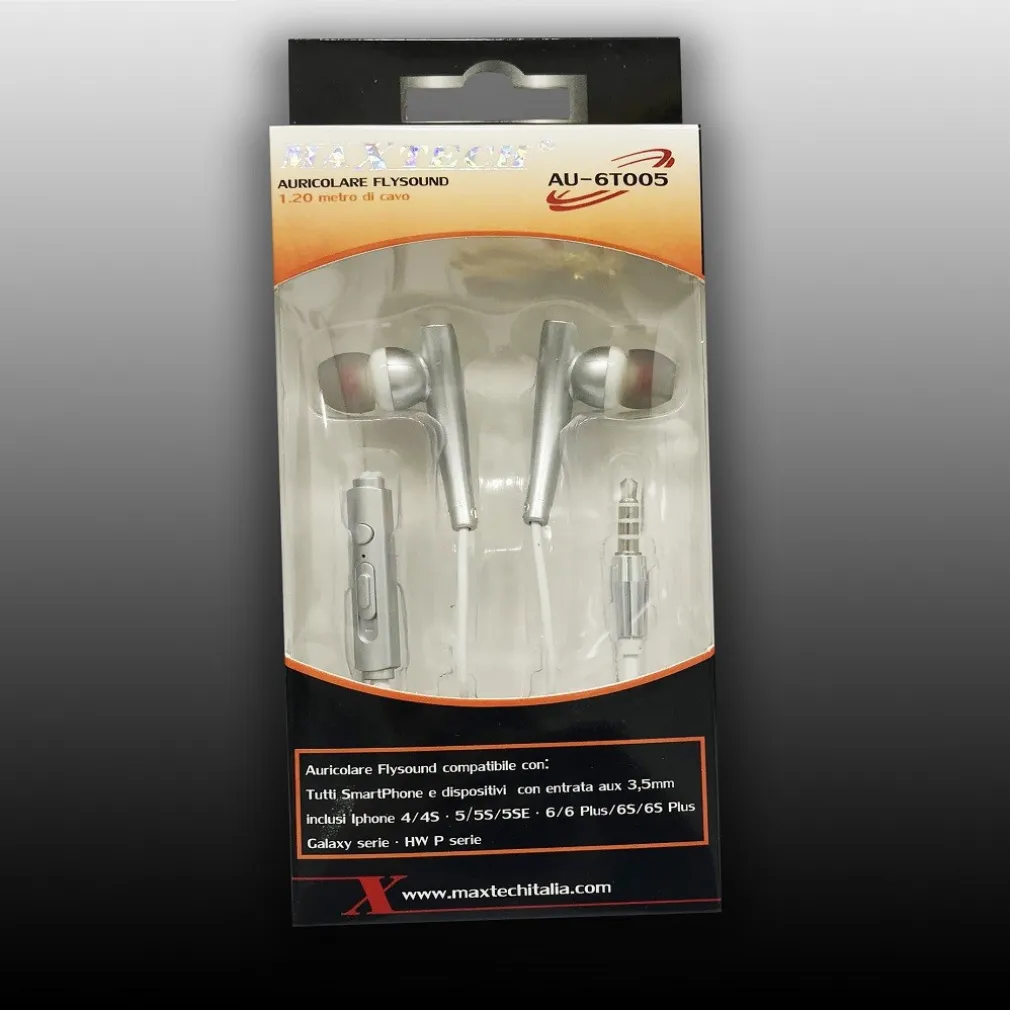 AURICOLARI CUFFIE CON FILO AUDIO MICROFONO PER SMARTPHONE CELLULARI MAXTECH AU-6T005