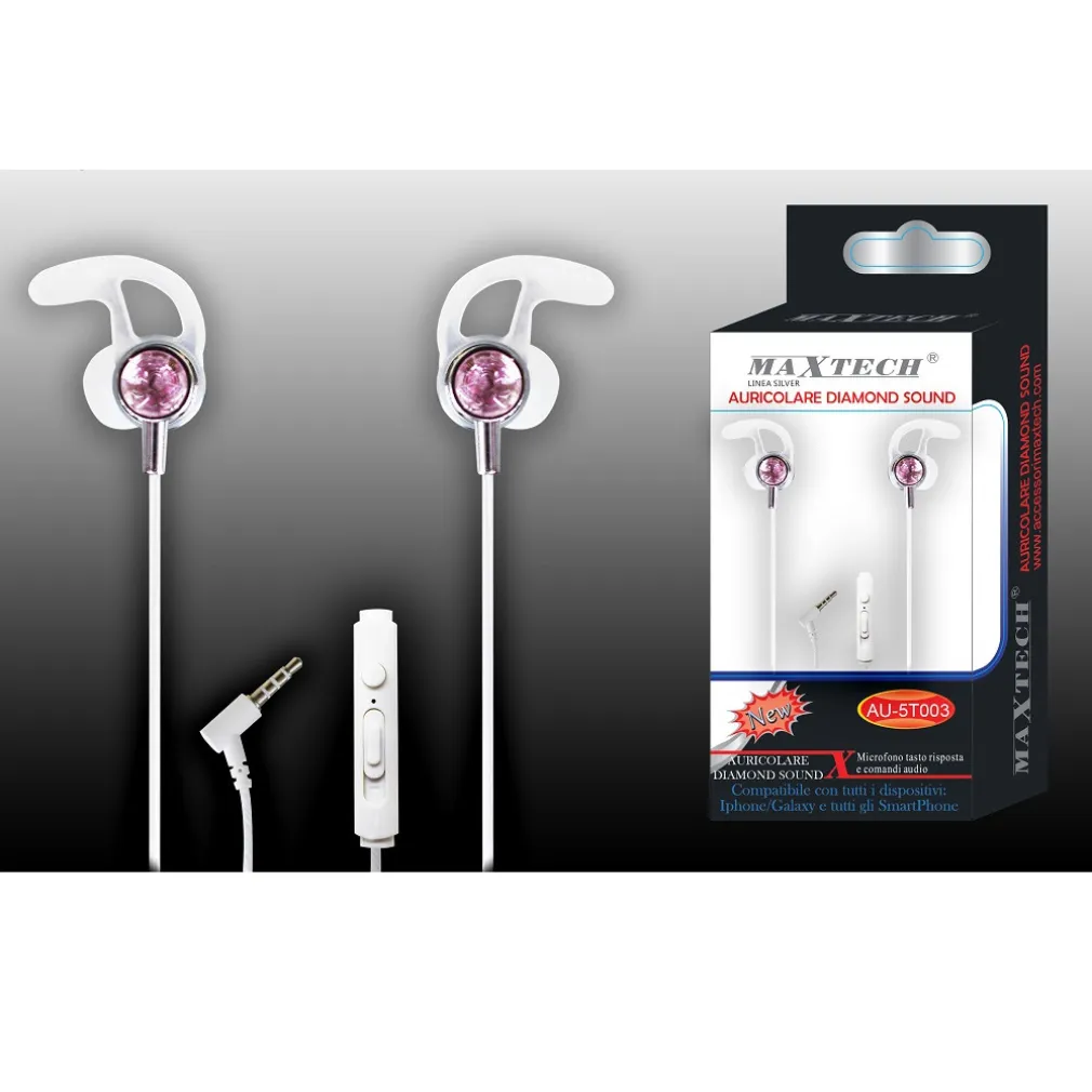 AURICOLARI CUFFIE DIAMOND SOUND PER SMARTPHONE MICROFONO DA VIAGGIO MAXTECH AU-5T003