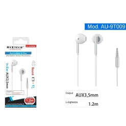 AURICOLARI CUFFIE IN-EAR FILO 1,2 METRI CONNETTORE AUX 3,5MM SMARTPHONE AU-9T009