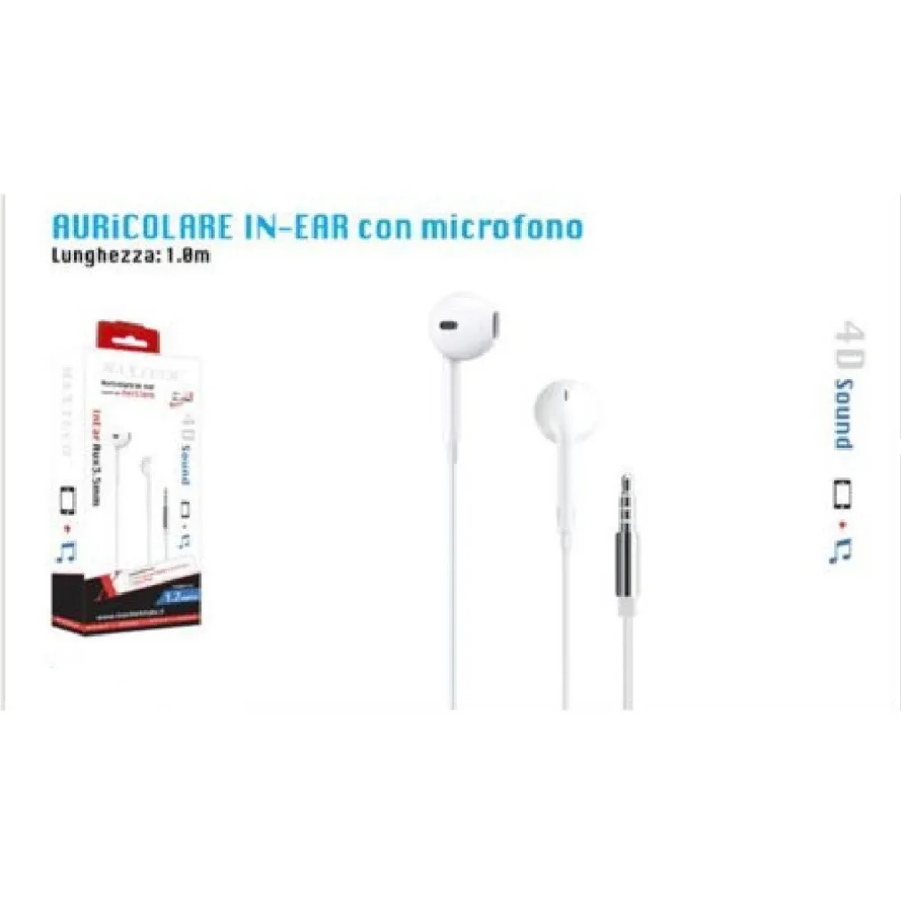 AURICOLARI CUFFIE ORECCHIO PER SMARTPHONE MICROFONO DA VIAGGIO PORTATILI MAXTECH AU-2T003