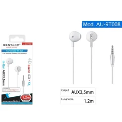 AURICOLARI IN-EAR CUFFIE FILO 1,2MT CONNETTORE AUX 3,5MM PER SMARTPHONE AU-9T008
